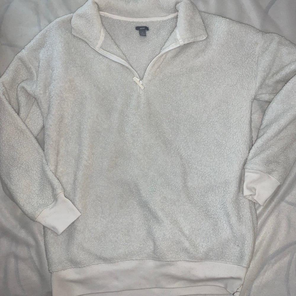 White Fluffy Quarter-Zip Sweater